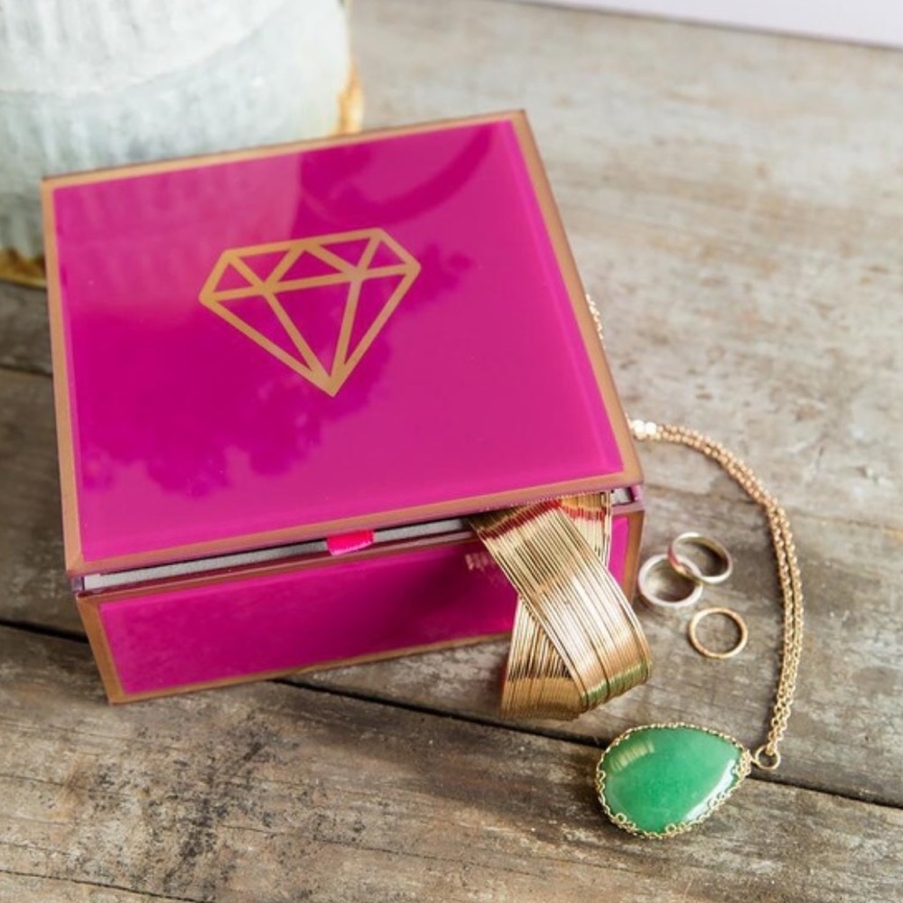 Francesca’s Gold Diamond Pink Glass Jewelry Box
